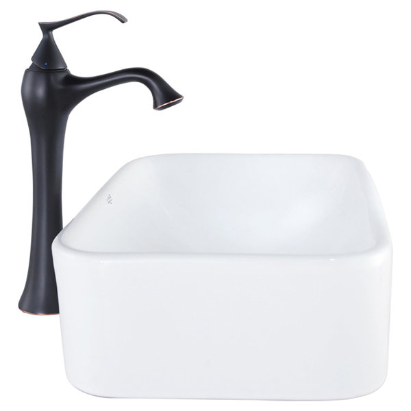 Kraus Bathroom Combos Ceramic Rectangular Vessel Bathroom Sink with